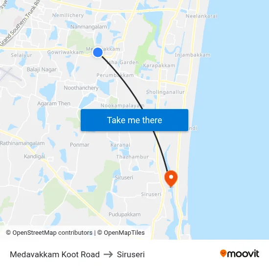 Medavakkam Koot Road to Siruseri map