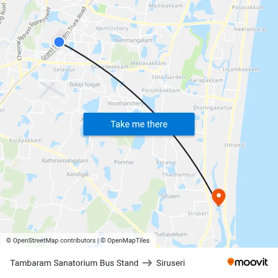 Tambaram Sanatorium Bus Stand to Siruseri map