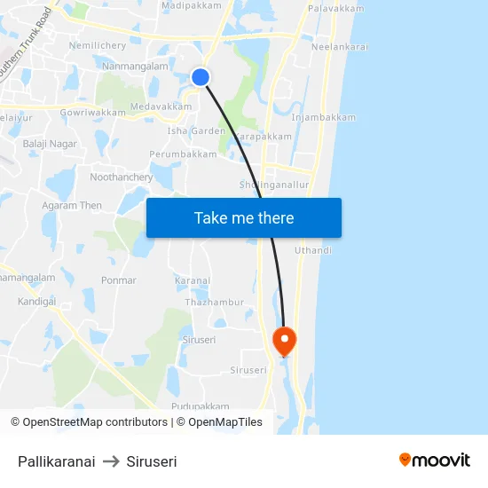 Pallikaranai to Siruseri map