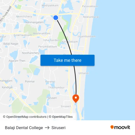 Balaji Dental College to Siruseri map