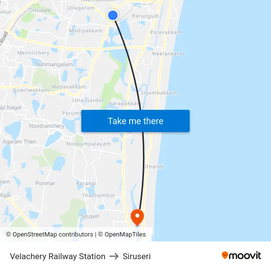 Velachery Railway Station to Siruseri map