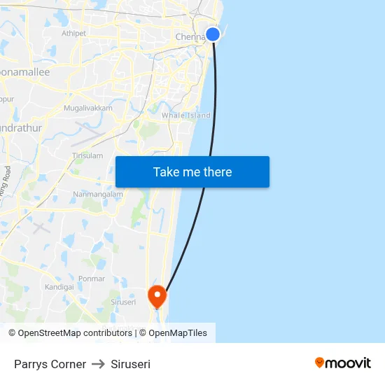 Parrys Corner to Siruseri map
