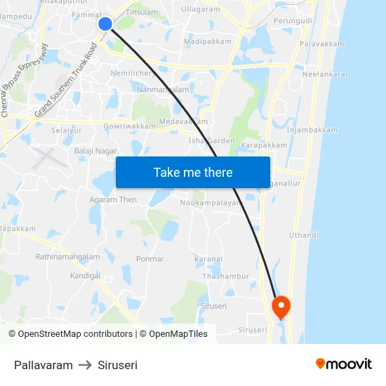 Pallavaram to Siruseri map