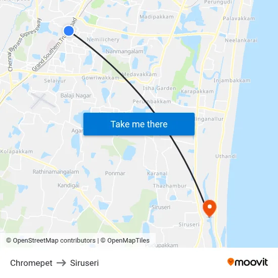 Chromepet to Siruseri map