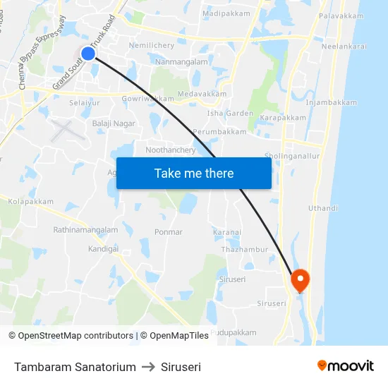 Tambaram Sanatorium to Siruseri map