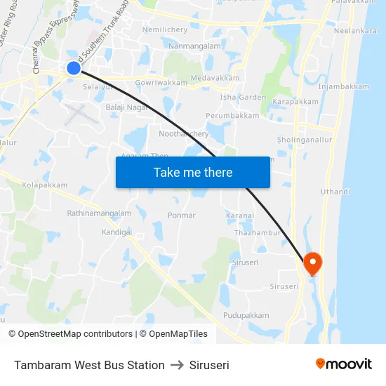 Tambaram West Bus Station to Siruseri map
