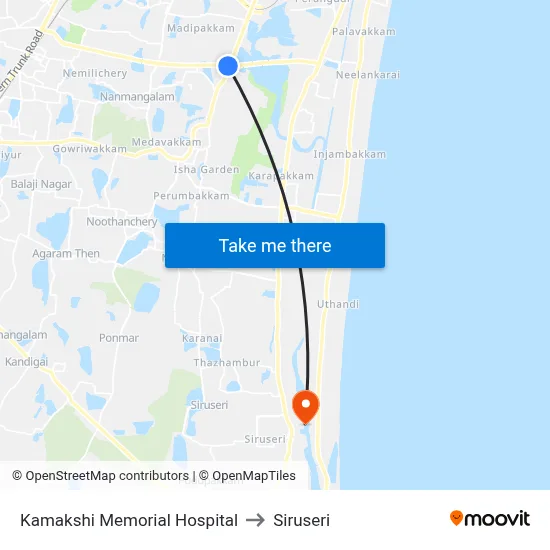 Kamakshi Memorial Hospital to Siruseri map