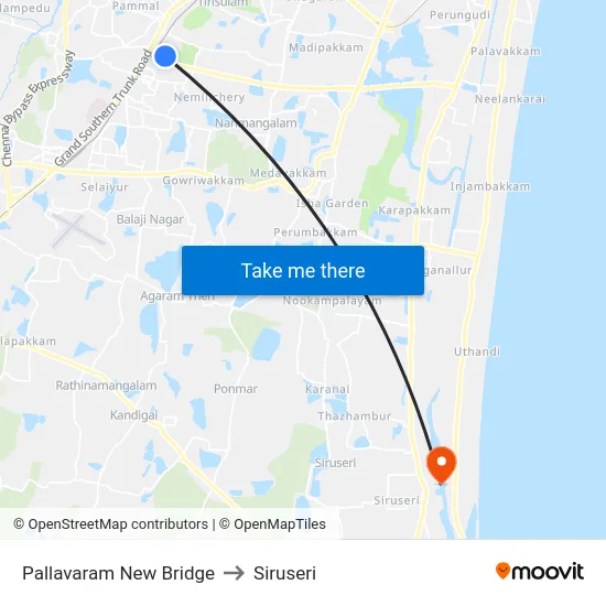 Pallavaram New Bridge to Siruseri map