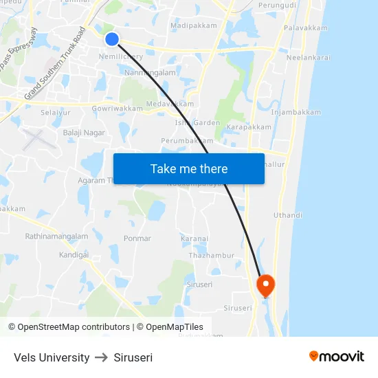 Vels University to Siruseri map