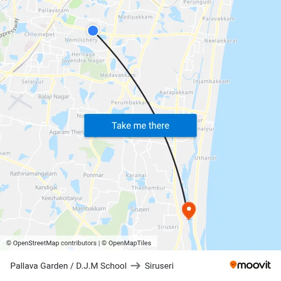 Pallava Garden / D.J.M School to Siruseri map