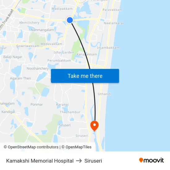Kamakshi Memorial Hospital to Siruseri map