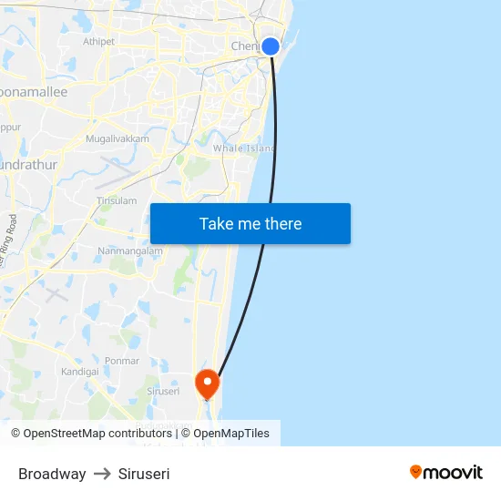 Broadway to Siruseri map