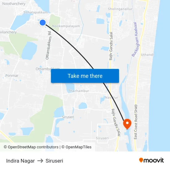 Indira Nagar to Siruseri map
