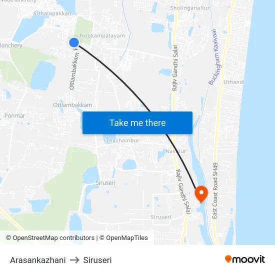 Arasankazhani to Siruseri map