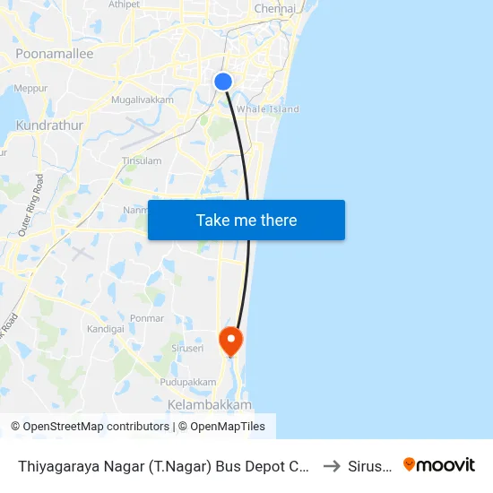 Thiyagaraya Nagar (T.Nagar) Bus Depot Corner to Siruseri map