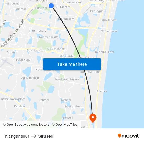 Nanganallur to Siruseri map