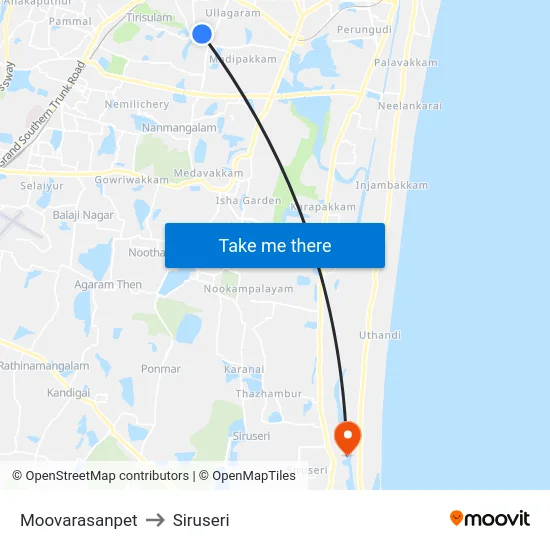 Moovarasanpet to Siruseri map