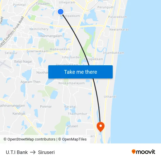 U.T.I Bank to Siruseri map