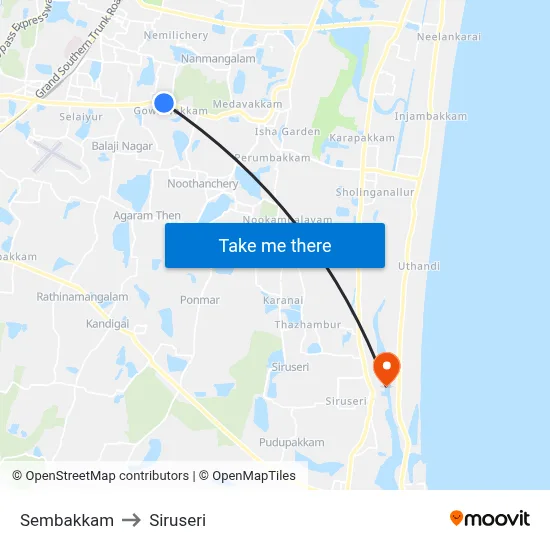 Sembakkam to Siruseri map