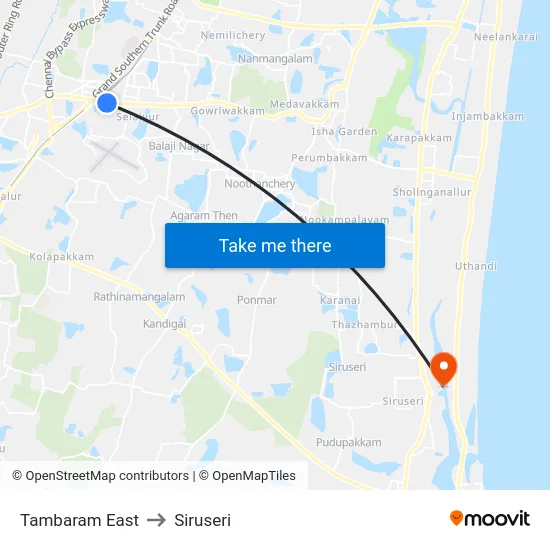 Tambaram East to Siruseri map