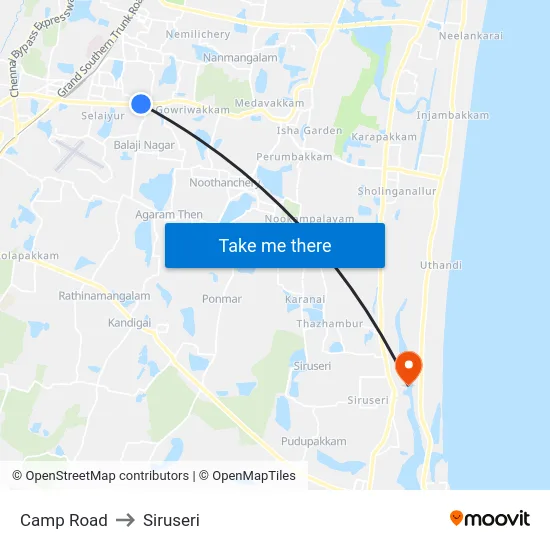 Camp Road to Siruseri map
