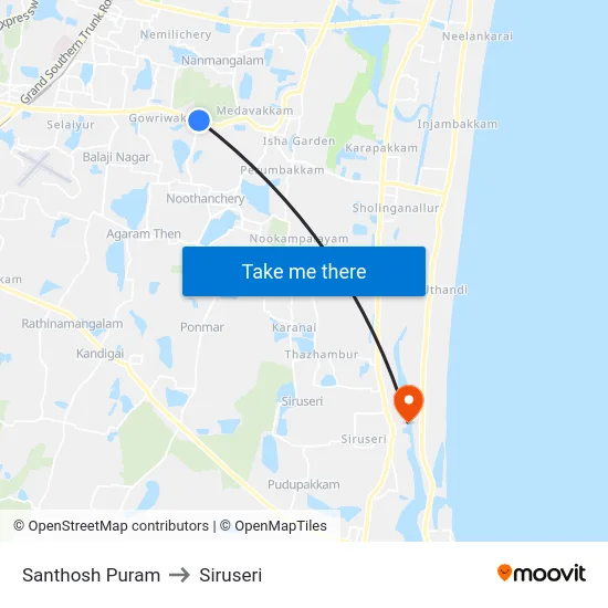 Santhosh Puram to Siruseri map