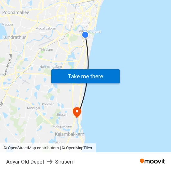 Adyar Old Depot to Siruseri map