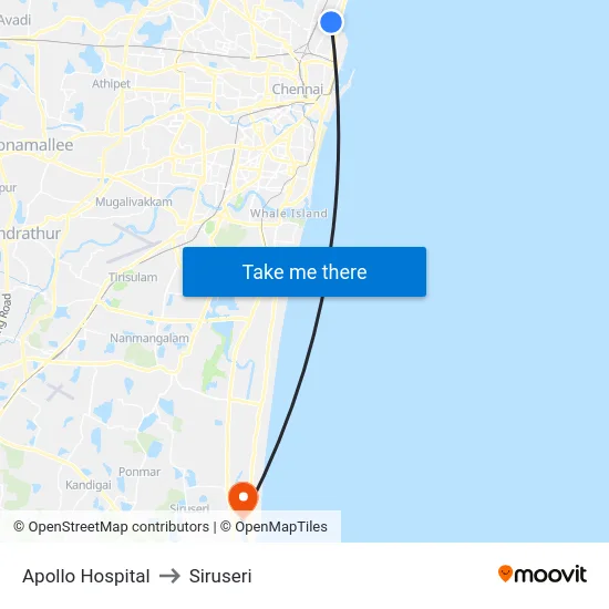 Apollo Hospital to Siruseri map