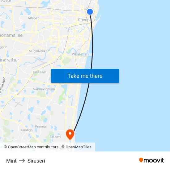 Mint to Siruseri map