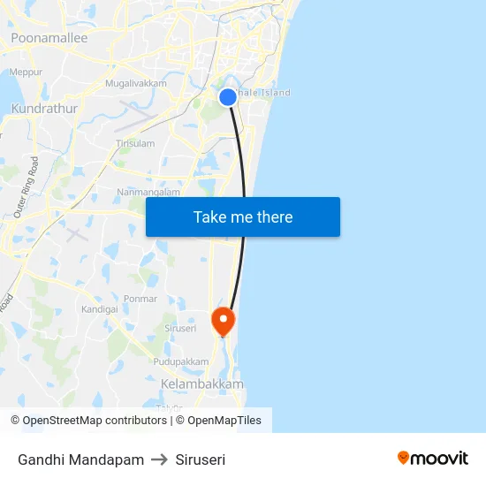 Gandhi Mandapam to Siruseri map
