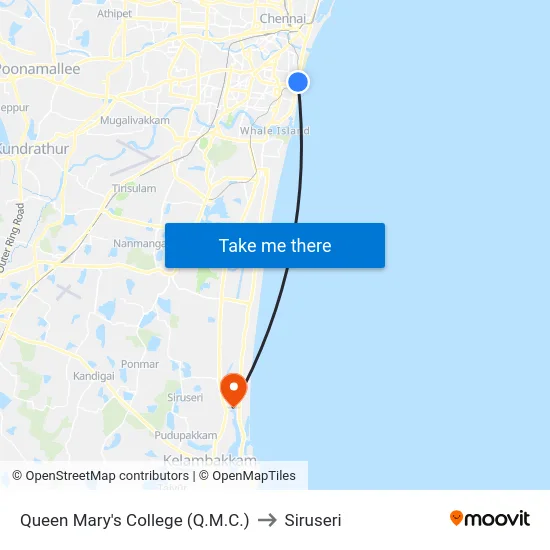 Queen Mary's College (Q.M.C.) to Siruseri map