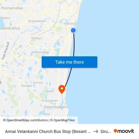 Annai Velankanni Church Bus Stop (Besant Nagar Chruch) to Siruseri map