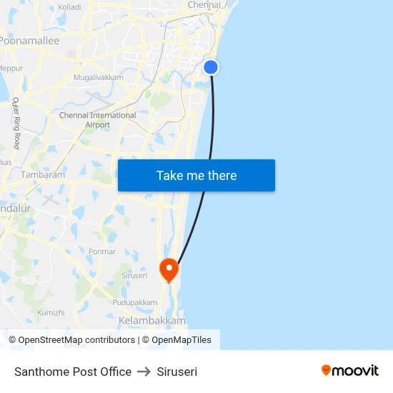 Santhome Post Office to Siruseri map