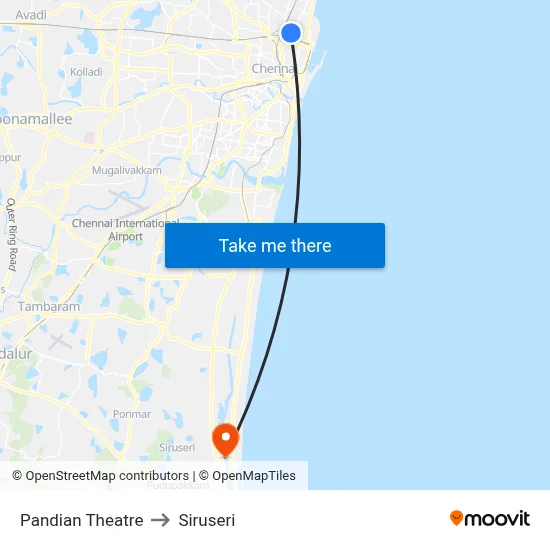 Pandian Theatre to Siruseri map
