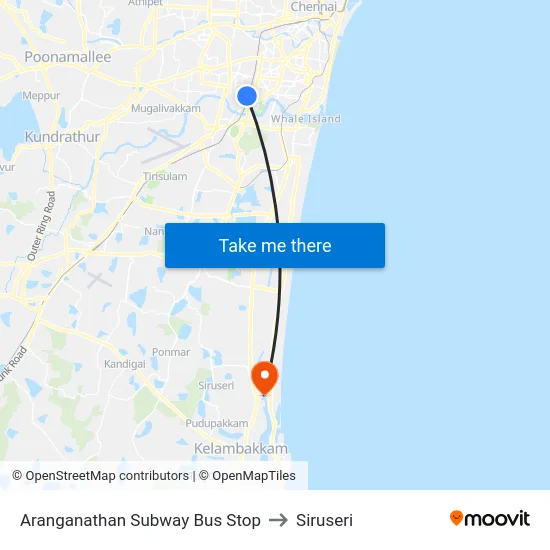 Aranganathan Subway Bus Stop to Siruseri map