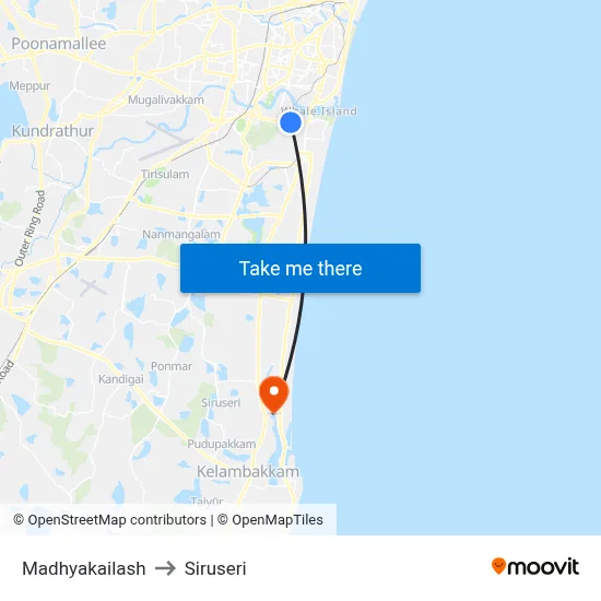 Madhyakailash to Siruseri map