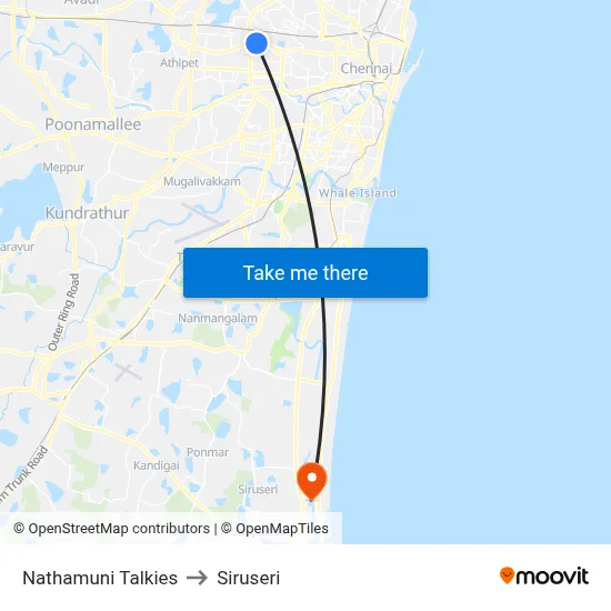 Nathamuni Talkies to Siruseri map