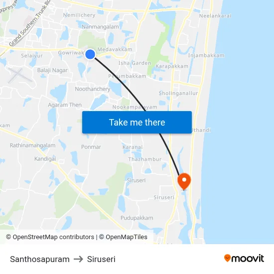 Santhosapuram to Siruseri map