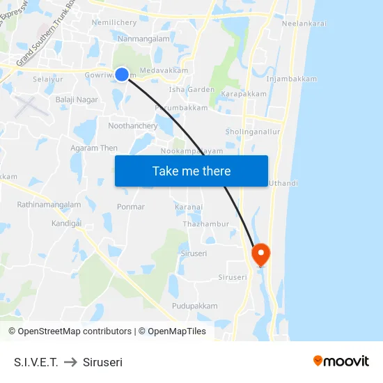 S.I.V.E.T. to Siruseri map
