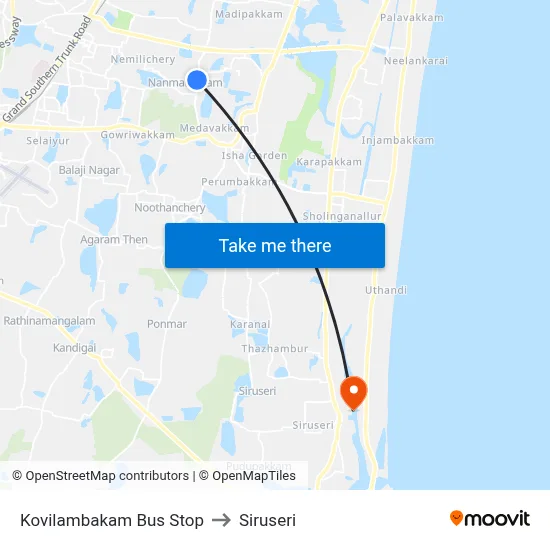 Kovilambakam Bus Stop to Siruseri map