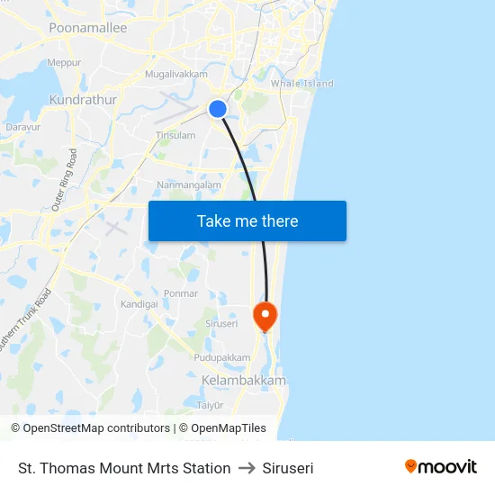 St. Thomas Mount Mrts Station to Siruseri map