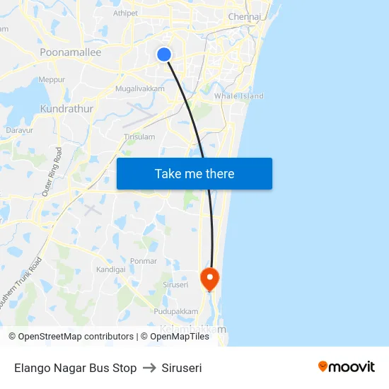 Elango Nagar Bus Stop to Siruseri map