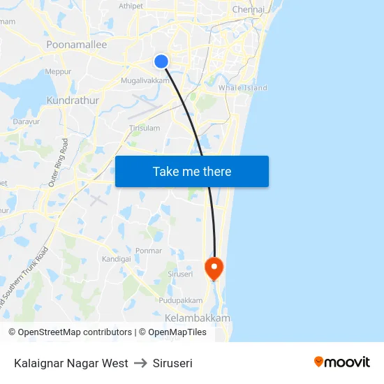 Kalaignar Nagar West to Siruseri map