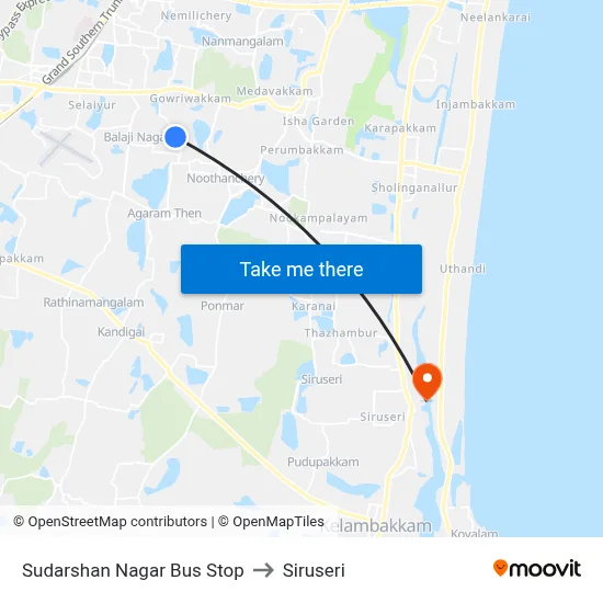 Sudarshan Nagar Bus Stop to Siruseri map