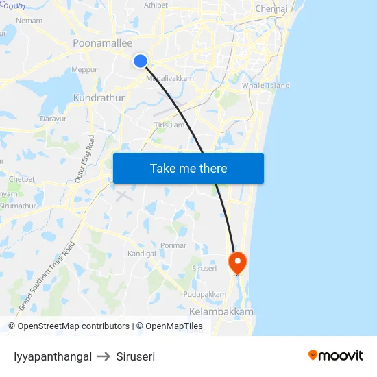 Iyyapanthangal to Siruseri map