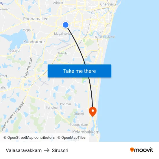 Valasaravakkam to Siruseri map