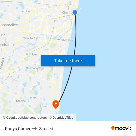 Parrys Corner to Siruseri map