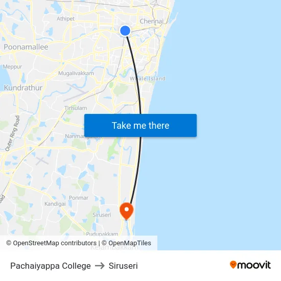 Pachaiyappa College to Siruseri map