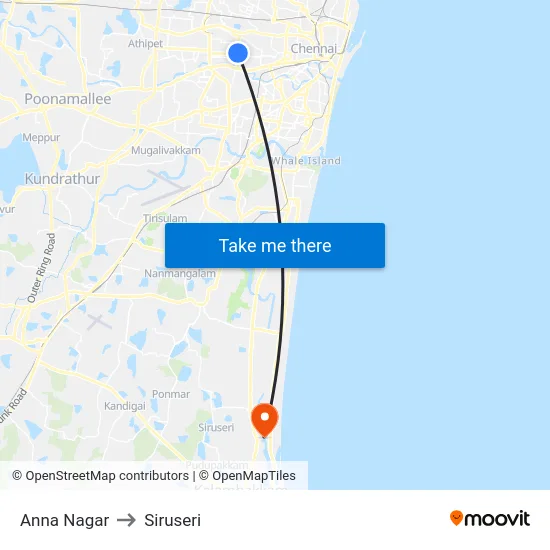 Anna Nagar to Siruseri map