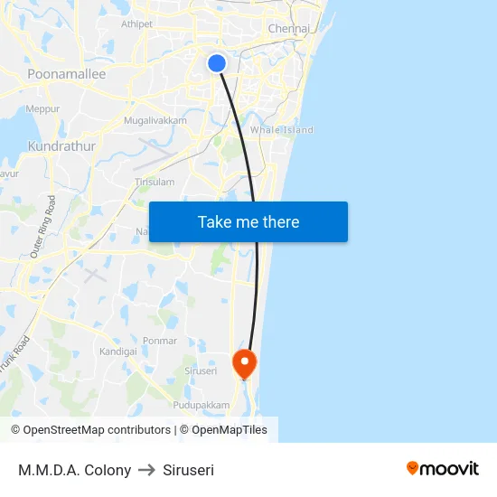 M.M.D.A. Colony to Siruseri map